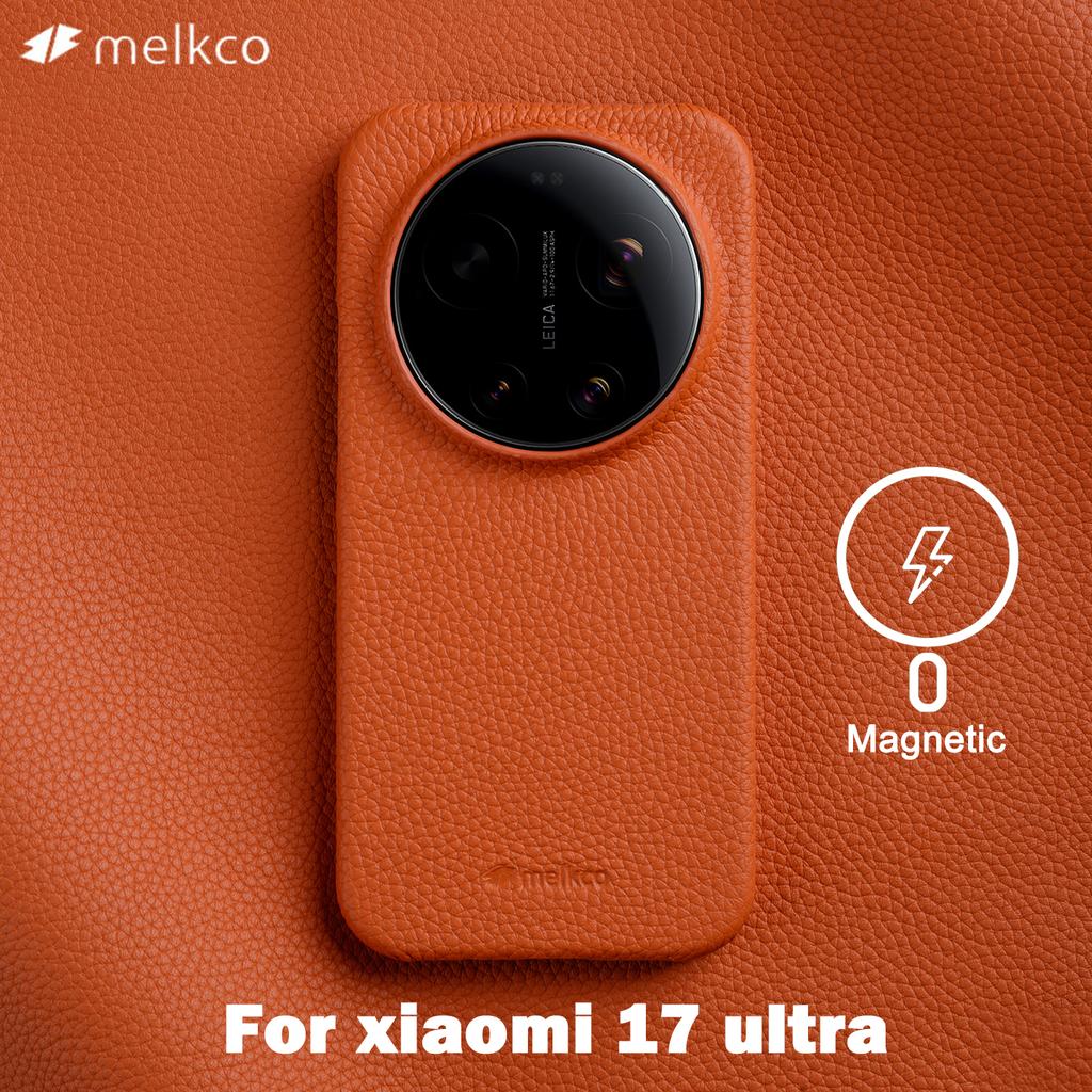 Melkco Echte Rindslederhülle für Xiaomi 17 Ultra mit MagSafe Magnetische Abdeckung Business Schutz-Rückseite