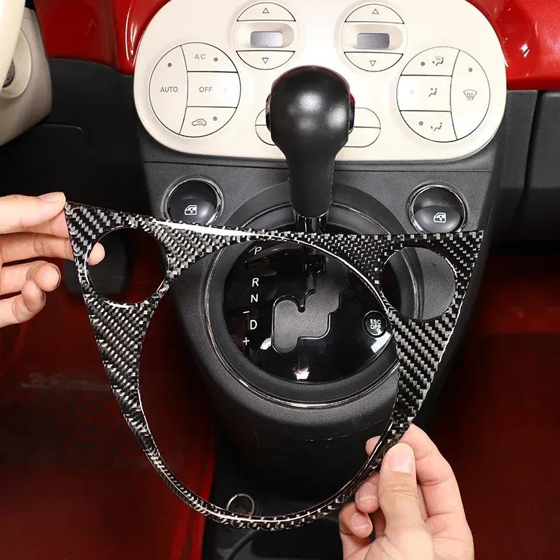 For Fiat 500 2010-2025 Soft Carbon Fiber Car Central Control Gear Shift Panel Trim Sticker Interior Accessories