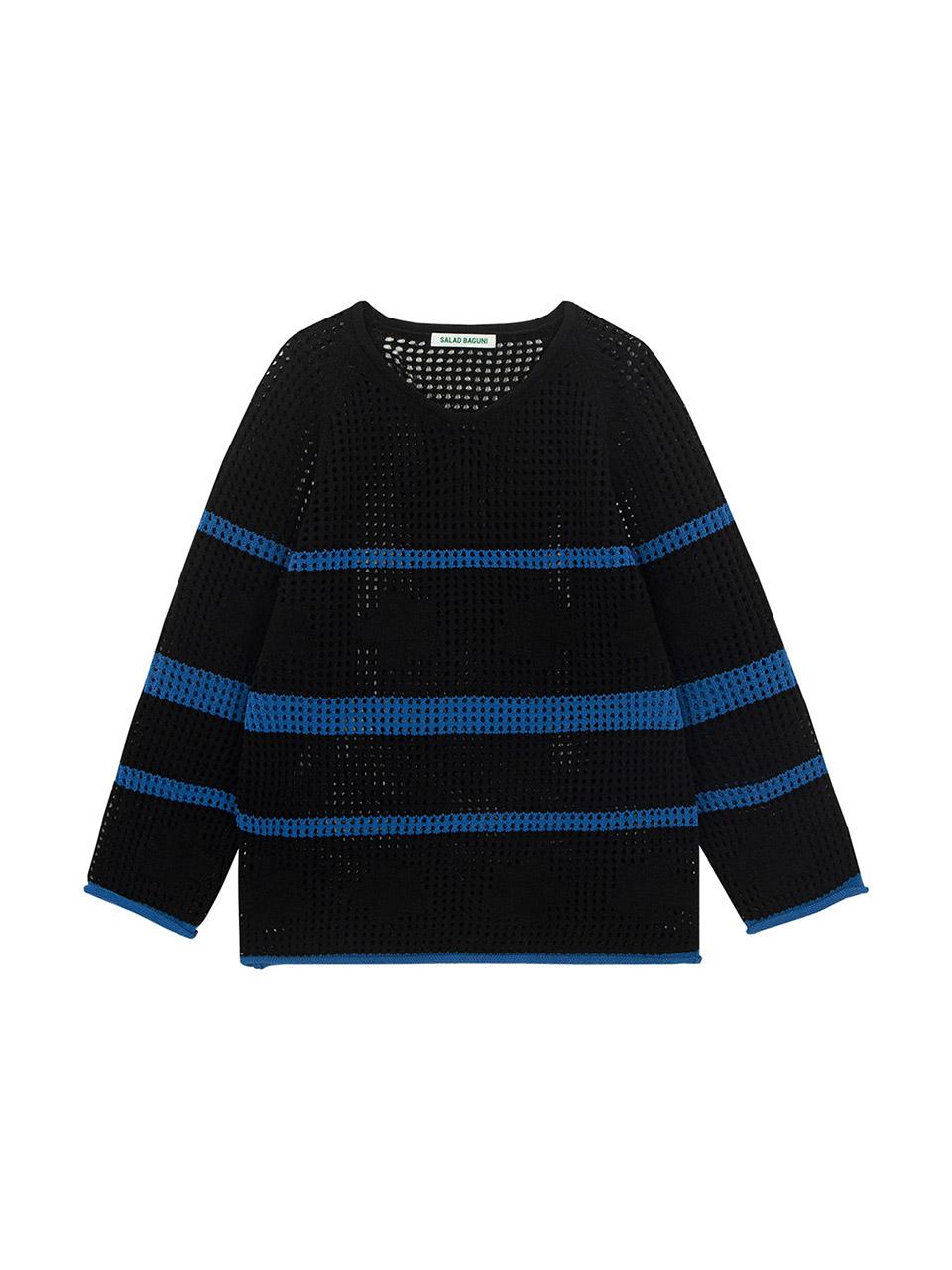 Salad Basket Flower Stripe Mesh Sweater - Black Cobalt
