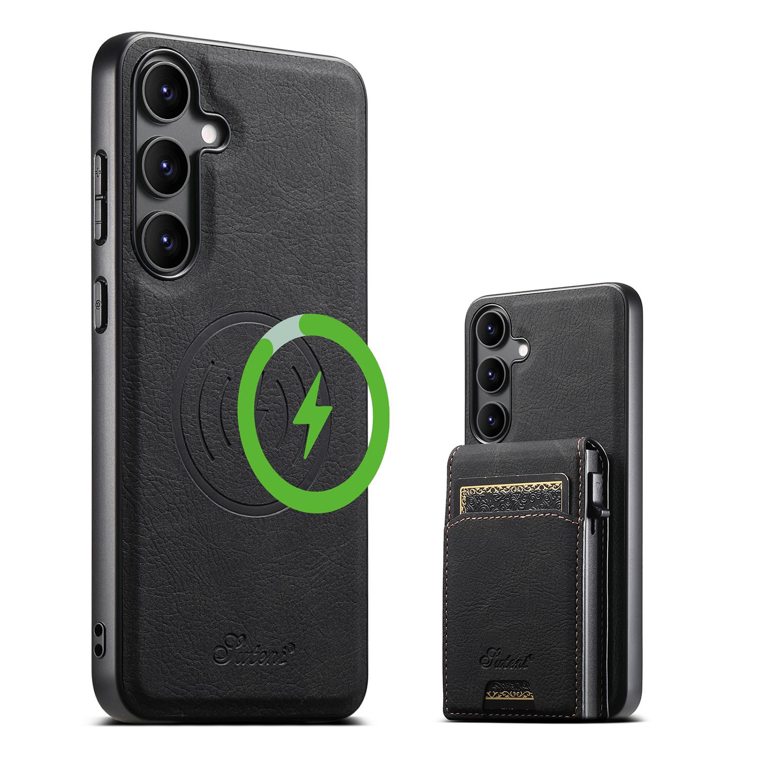 

Для Samsung Galaxy S24 Магнітний чохол Тримач для карток Підставка Шкіряна задня кришка з текстурою лічі Black