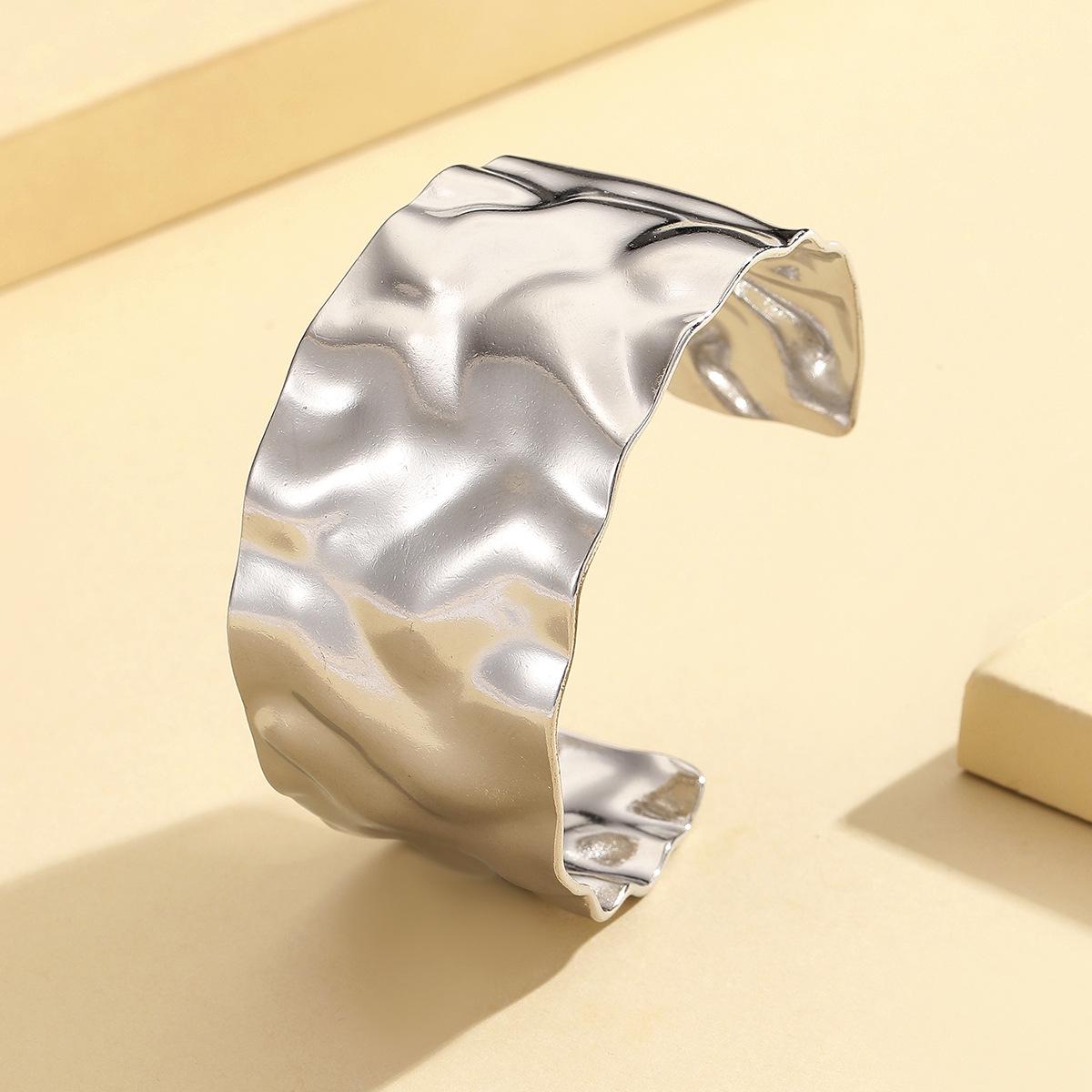 Gold-Plated Stainless Steel Bracelet with Wide Concave-Convex Design