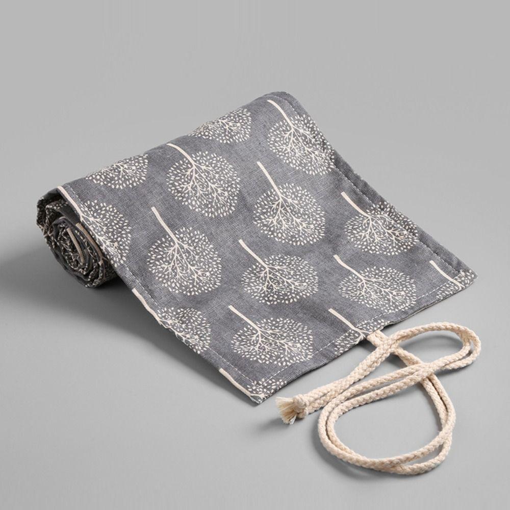 Thick Tree Printing Pen Curtain Makeup Brush Storage Canvas Pen Bag 12/24/36/48/72 Holes Pen Case School Office