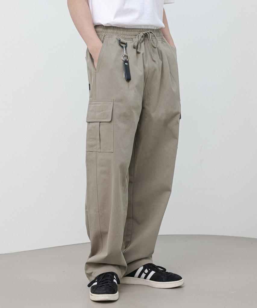 MODERMENT [Cotton Ver] Semi-Wide String Cargo Pants [Khaki]