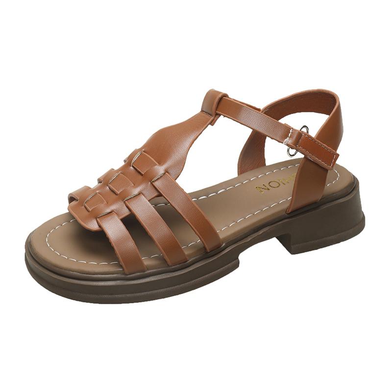 Fashion 2025 Summer Women's Comfortable Shoes Soft Exposed Toe Sandals Suit Beige Buckle Belt Retro Girl New Black Sandalias Mujer