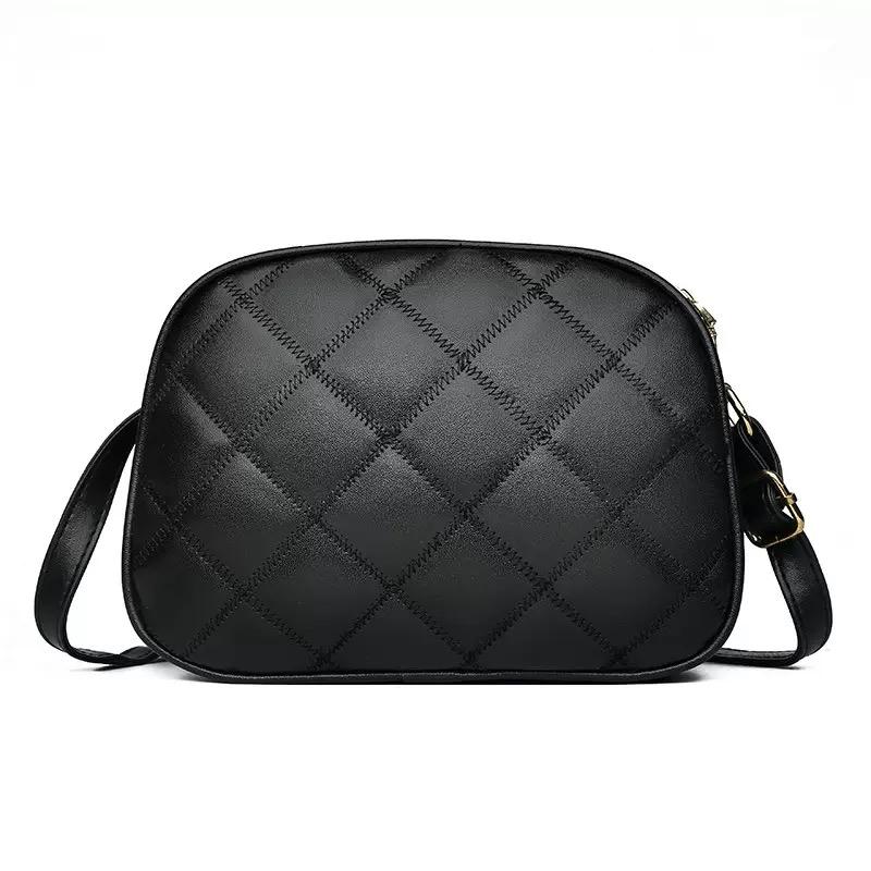 Fashion PU Leather Plaid Flap Bag CasualMessenger Crossbody Bag Solid Shoulder Bag