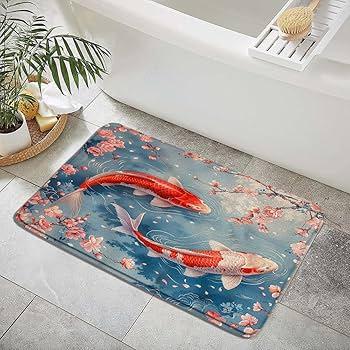Two New Chinese Style Koi Patterned Carpets Retro 2D Printed Floor Mat Living Room Bedroom Kitchen Decoration Carpet