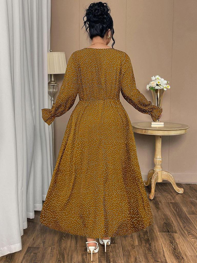 European Style Plus Size Women's Polka Dot Long Sleeve Dress 2025
