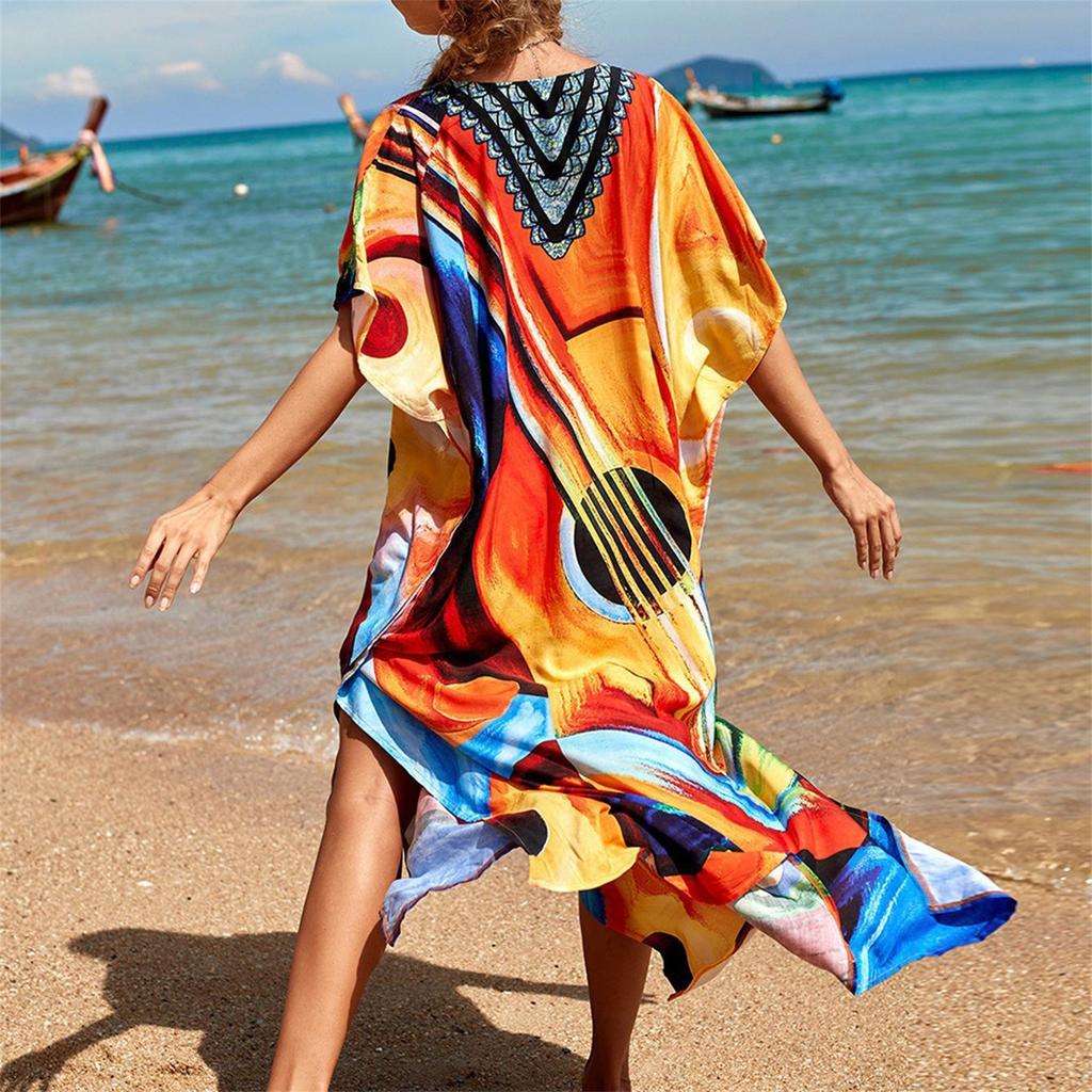 Ladies Loose Beach Cover Up Robe Vacation Sun Shirt Cover Up