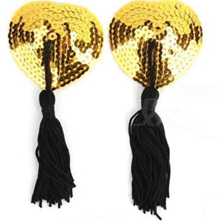Heart-Shaped Sequin Tassel Nipple Pasties - Seamless Lingerie Accessories