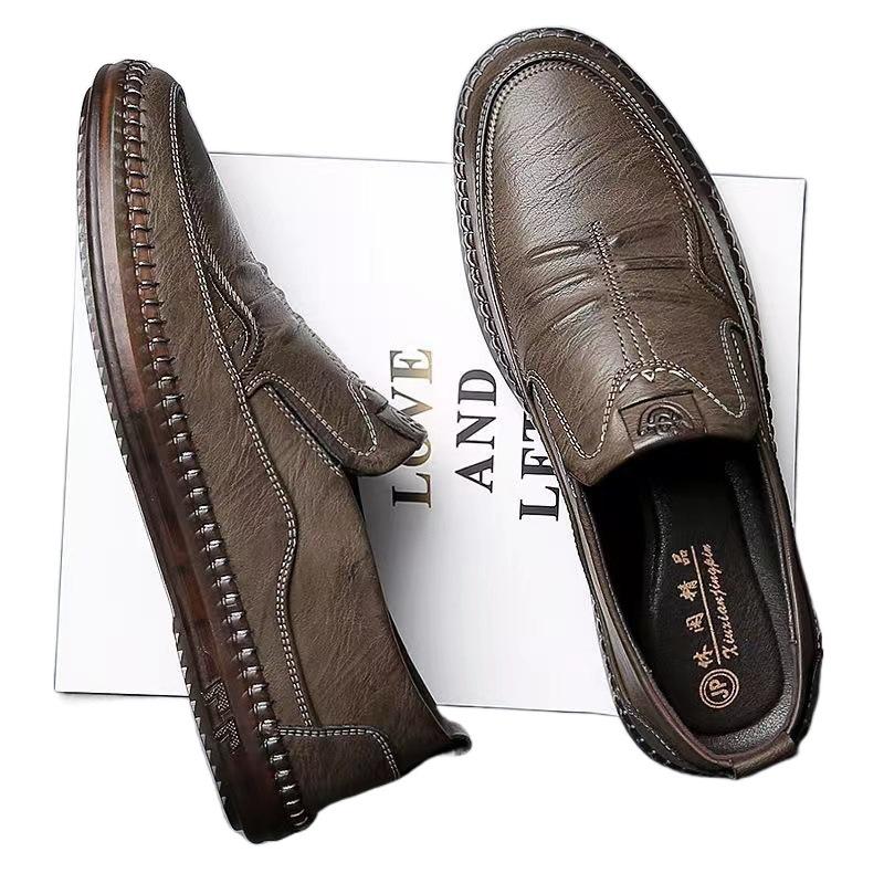Hy [Genuine Leather Cowhide] Leather Shoes Men's Genuine Leather New Men's Casual Shoes Hand-stitched Soft Sole Non-slip Dad