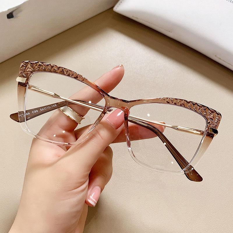 New Fashion Cat Eye Anti Blue Light Glasses Women TR90 Computer Eyeglasses Crystal Cut Frame