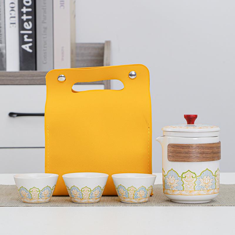 Ceramic Travel Tea Set with Tray - Portable Cup for Outdoor Anniversaries & Custom Souvenirs