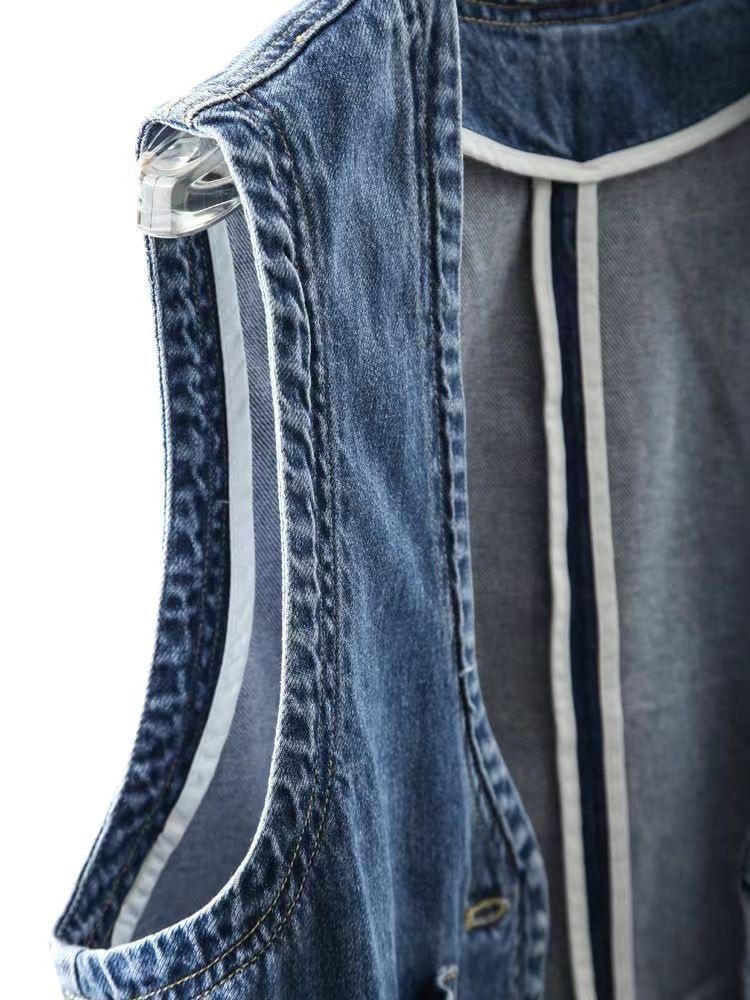 Women's Hong Kong Style Retro Loose Denim Vest - Short, Sleeveless, Casual Korean Fashion