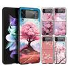 Phone Case For Samsung Galaxy Z Flip 3 4 5 Hard Black Folding PC For Samsung Z Flip3 Cover Protect Shell Cherry Blossom Tree
