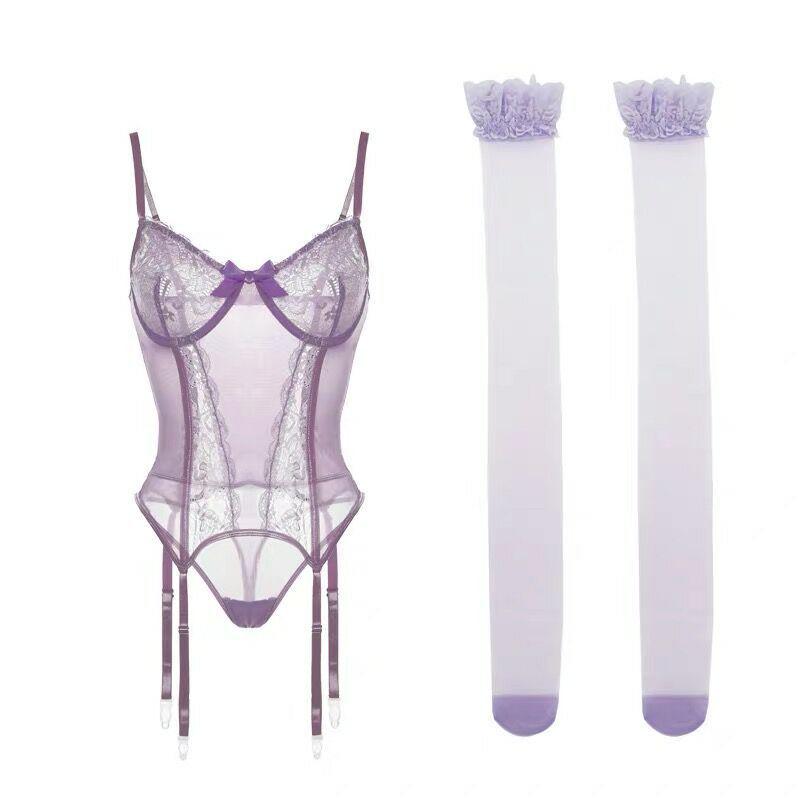 2024 Mesh Lace See-Through Lingerie Set: Asian-Inspired Slimming Camisole & Corset 3-Piece