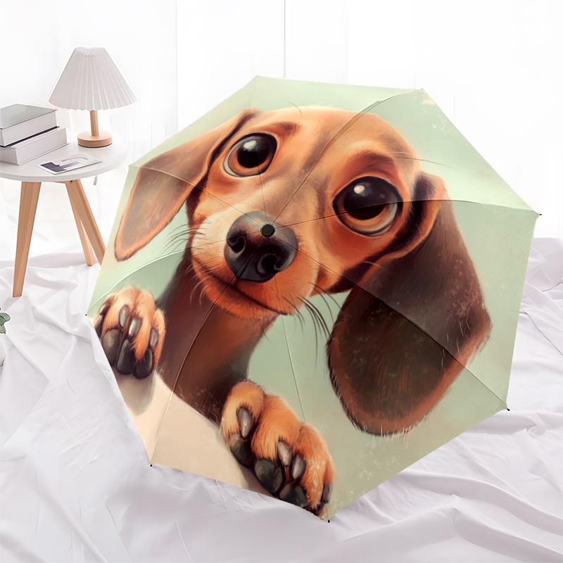 Vzor jezevčíka, automatický skládací deštník, přenosný a skládací design, 8 drátů, vánoční nebo narozeninový dárek.