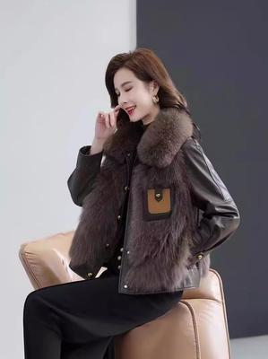 Women's Autumn/Winter Faux Fur Leather Jacket Patchwork Parka with Mink Fur Trim - High-End Style