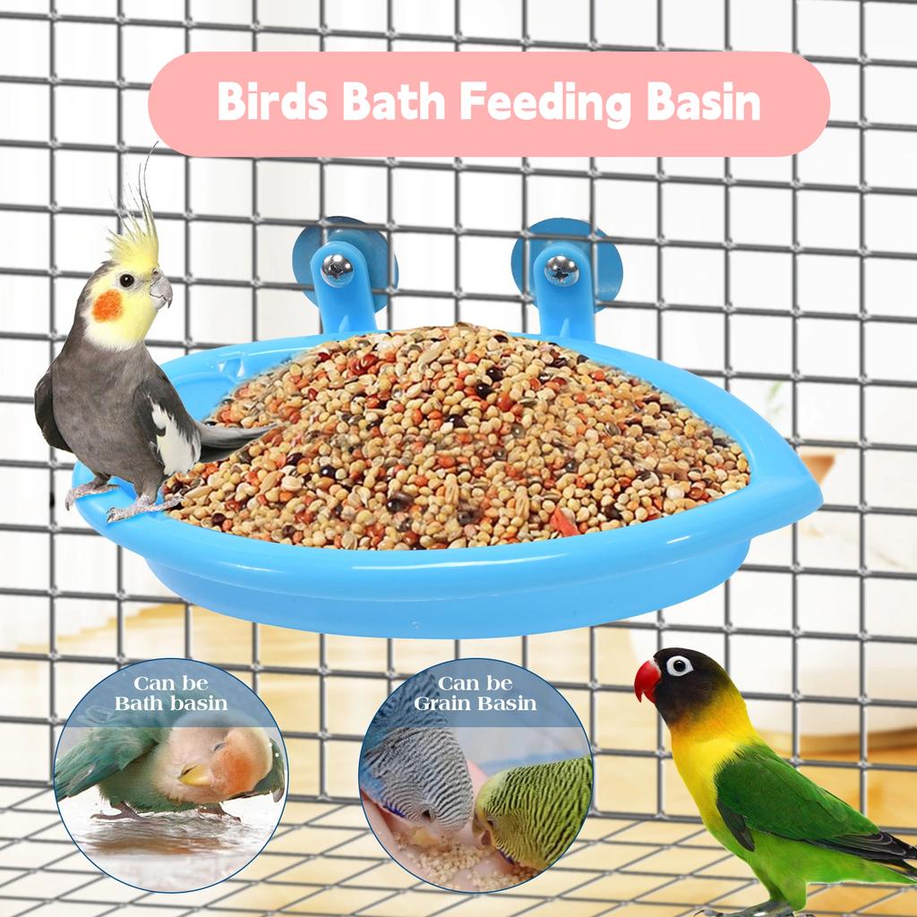 Parrot Food Tray Multifunction Creative Blue Mirrored Bathtub Animal Cage Standing Wash Shower Box Bird Toys Pet Cleaning Toys