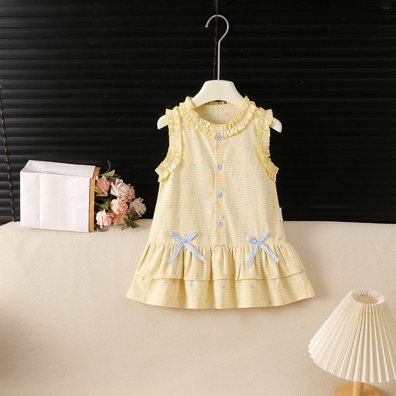 Girls Summer Sweet Ruffled Dress Stylish Princess Versatile Casual Party Wear Cotton Blend Short Sleeve Sundress For Kids 80cm