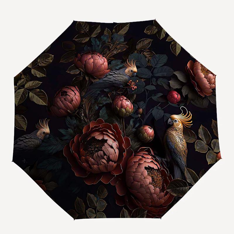 

1PC Floral Pattern Birds Umbrella-8-Rib Reinforced, Automatic Open, Lightweight & Durable, Fashion Accessory for Outdoor, Beach L0383