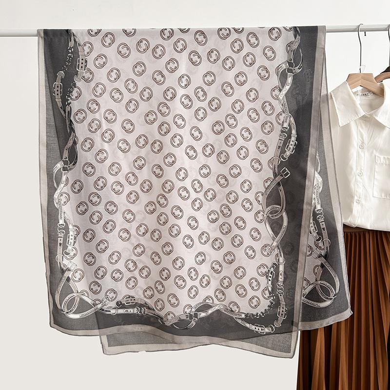 Simple chain printed silk scarf women's fashion high-end gift spring and autumn trend warm scarf
