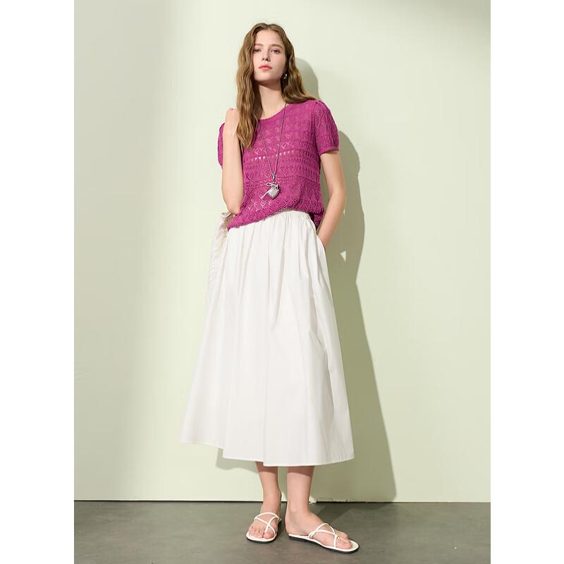 Sancai 2025 Summer Textured Hollow Knit Short Sleeve Pullover