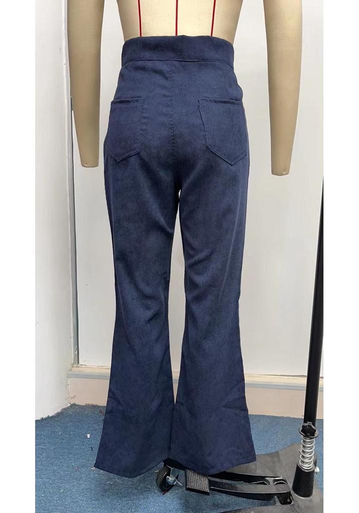 2025 Winter Women's High Waist Flare Corduroy Pants - Solid Color, Elegant and Casual Style