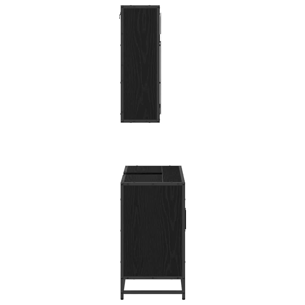 Bathroom Furniture Set 2 Pcs Black Oak Effect Wood Based Material
