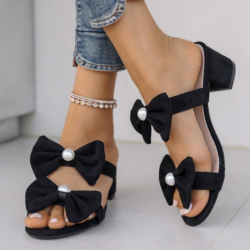 Fashion Summer New Style Thick Heel Sandals Women Fashion Square Head Open Toe Butterfly Knot Anti-slip Wear Slippers