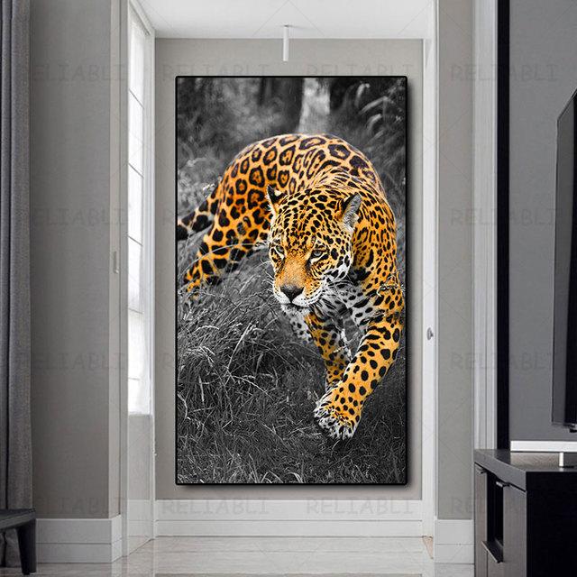 Leopard Painting On Canvas Big Cat Posters and Prints Animal Wall Picture Hand-Printed Wall Art for Living Room Entrance Decor
