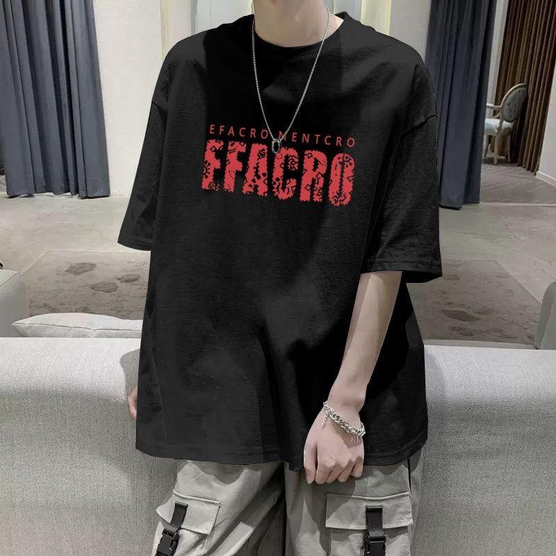 Мужская черная оверсайз футболка с коротким рукавом и красным принтом FEACRO S чёрный 1300₽