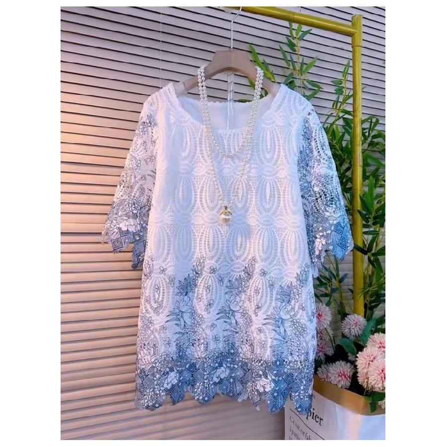 

Летний Новый Топ для Женщин Стройных и Полных Супер Красивый Уникальный и Красивый Дизайн Футболка Тренд 4XL синий/белый