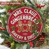 Vintage Mrs. Claus Gingerbread Bakery Shop Sign 8x8 Inch Round Aluminum Metal Wall Art Christmas Decor