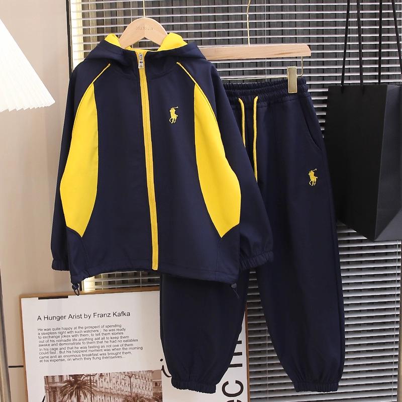 Boys' Color Block Hooded Windbreaker Two-Piece Set - 2025 New Autumn Style