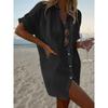 Chemise Décontractée pour Femme à Manches Courtes, Coupe Ample, Col Revers, Longueur Longue