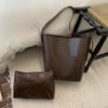 Borsa a Secchiello in PU con Tasca Frontale Grande Capacità Borsa a Spalla alla Moda