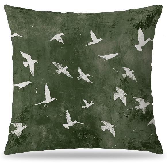 Japanese Emerald Green White Crane Bird Pillow Covers 18x18, Japandi Home Decor, Traditional Oriental Asian Minimalist Birds Pillow Cover Pillowcase
