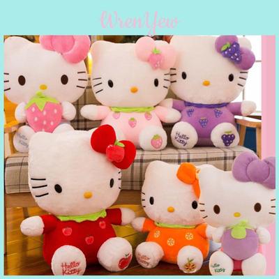 Cute And Cuddly Hello Kitty Cat Plush Toy With Strawberry And Bamboo