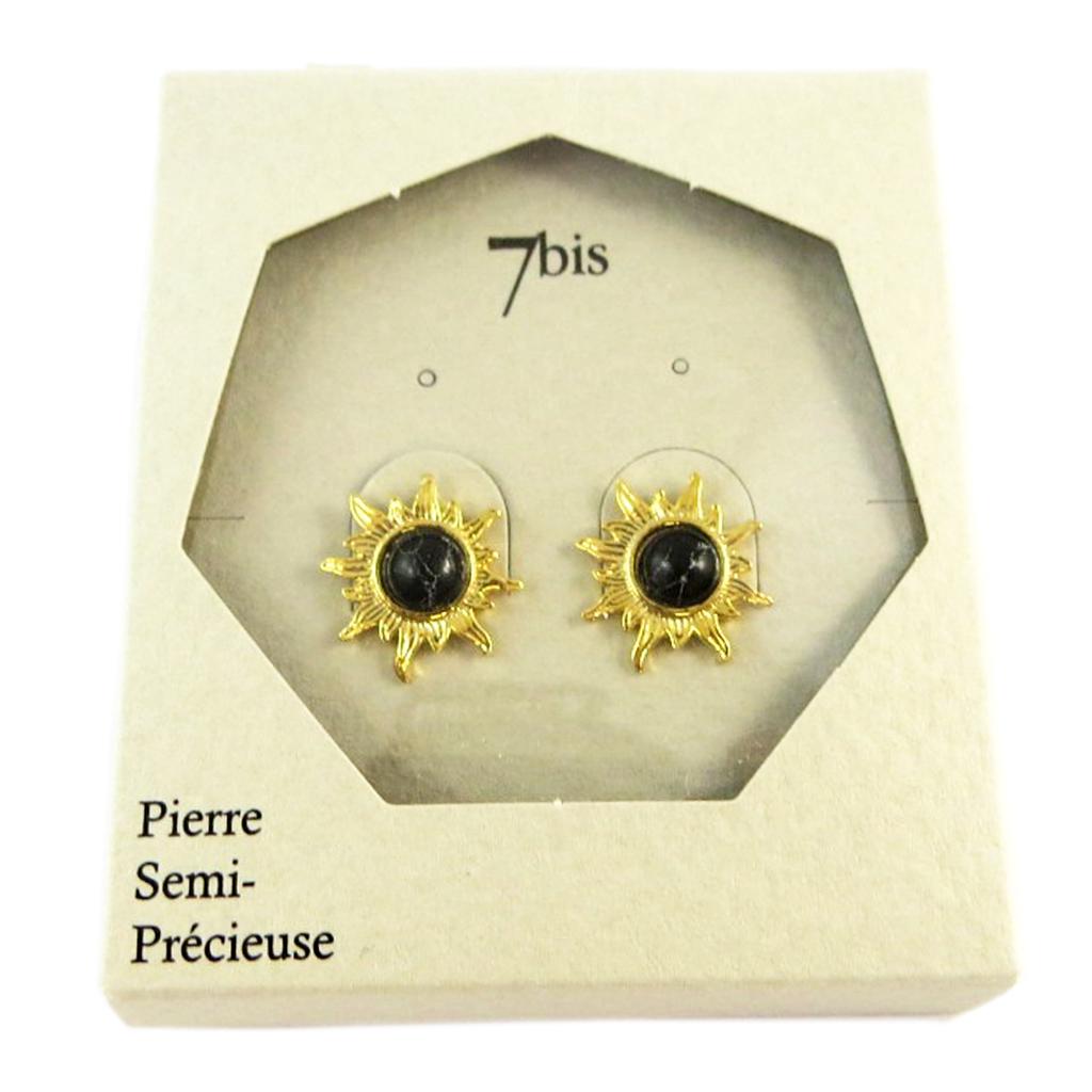 7bis [Q1557] - Handmade Black Gold 'Soleil' Earrings - 14x14 Mm