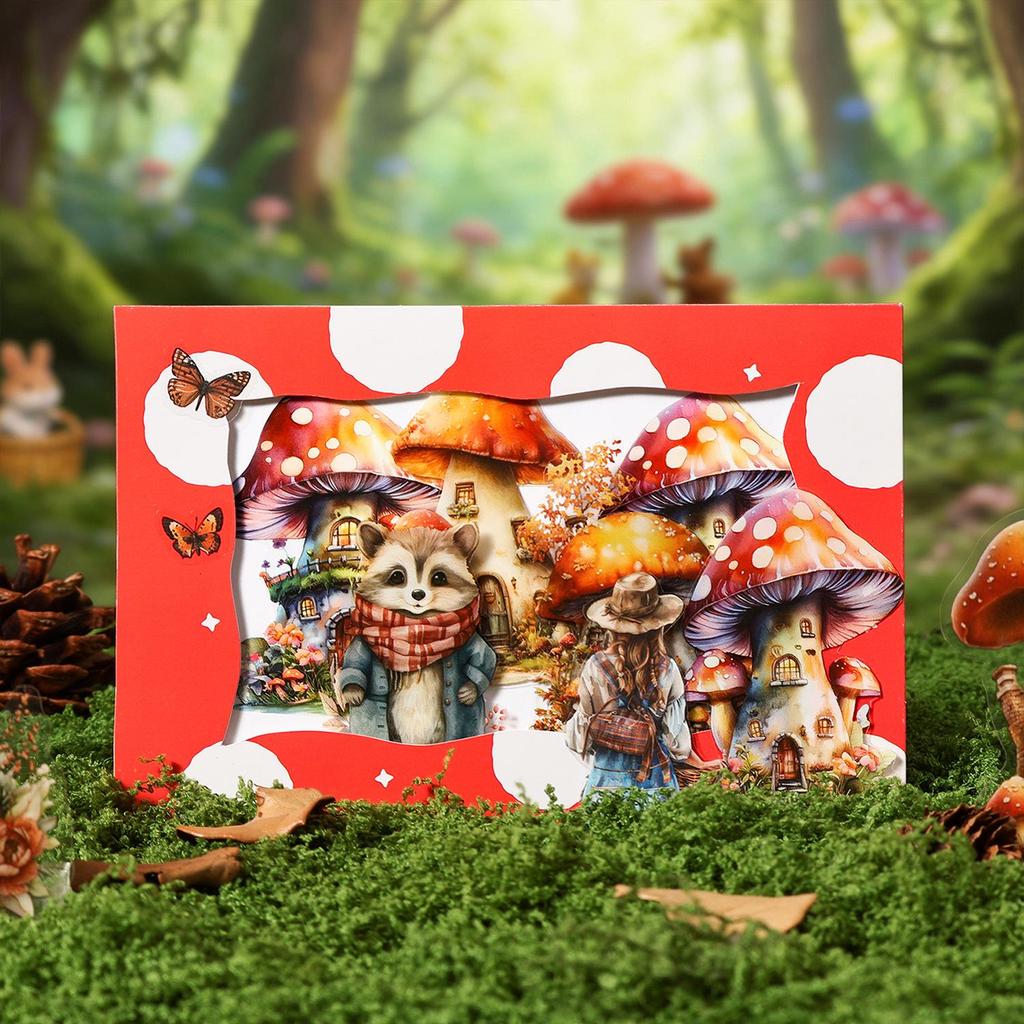 Dark Shadow Phantom Forest Theme Sticker Pack: Mushroom House Story Series - 18 Sheets of Scenery Stickers