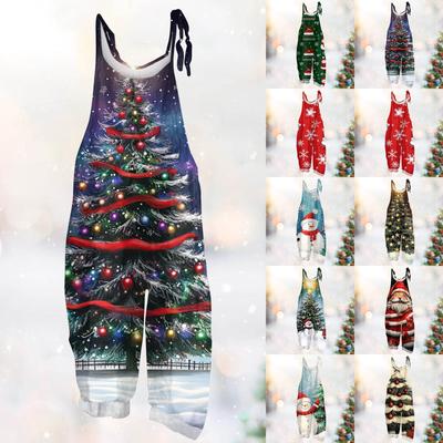 Women's Jumpsuit Christmas Snowman Christmas Tree Printed Casual Loose Vintage Back Cotton