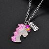 European & American Style Rhinestone Enamel Crystal Unicorn Necklace for Women