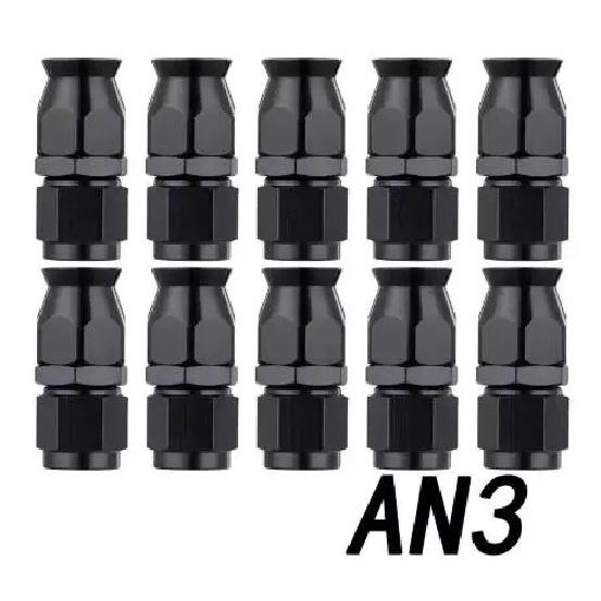 10PCS Universal Straight 0 Degree AN3 AN4 AN6 AN8 AN10 AN12 Hose End Fitting Hose Adapter For Swivel PTFE Oil Fuel Line 10PCS AN3