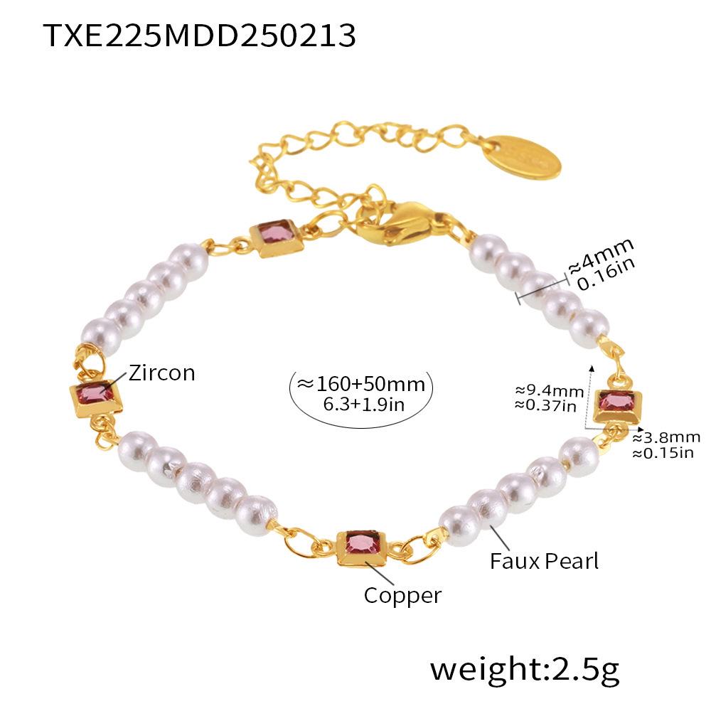 Qiong Yao Luxurious Cubic Zirconia & Faux Pearl Necklace and Bracelet Set for Women