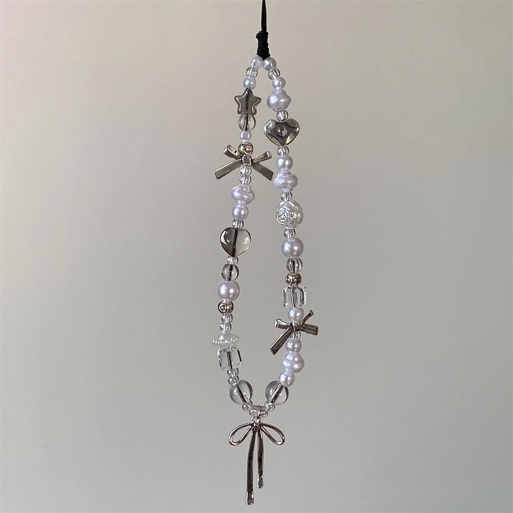 

Y2K Bowknot Pendant Beaded Phone Charm Strap For iPhone Samsung Accessrioes Stylish Heart Chain Lanyard Woman Hanging Rope Cord