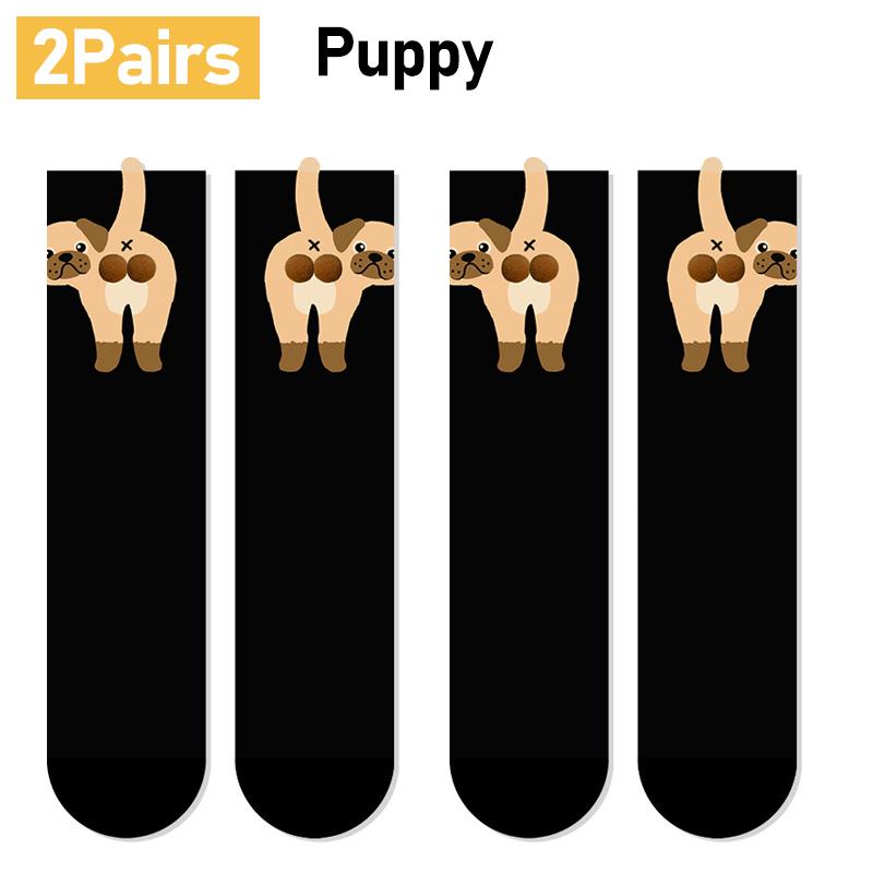 1/2Pair Cartoon Cute Dog/Cat Balls Cotton Socks Lolita Knitting Socks Women Girls Middle Tube Sleep Sock Pet Print Floor Sock
