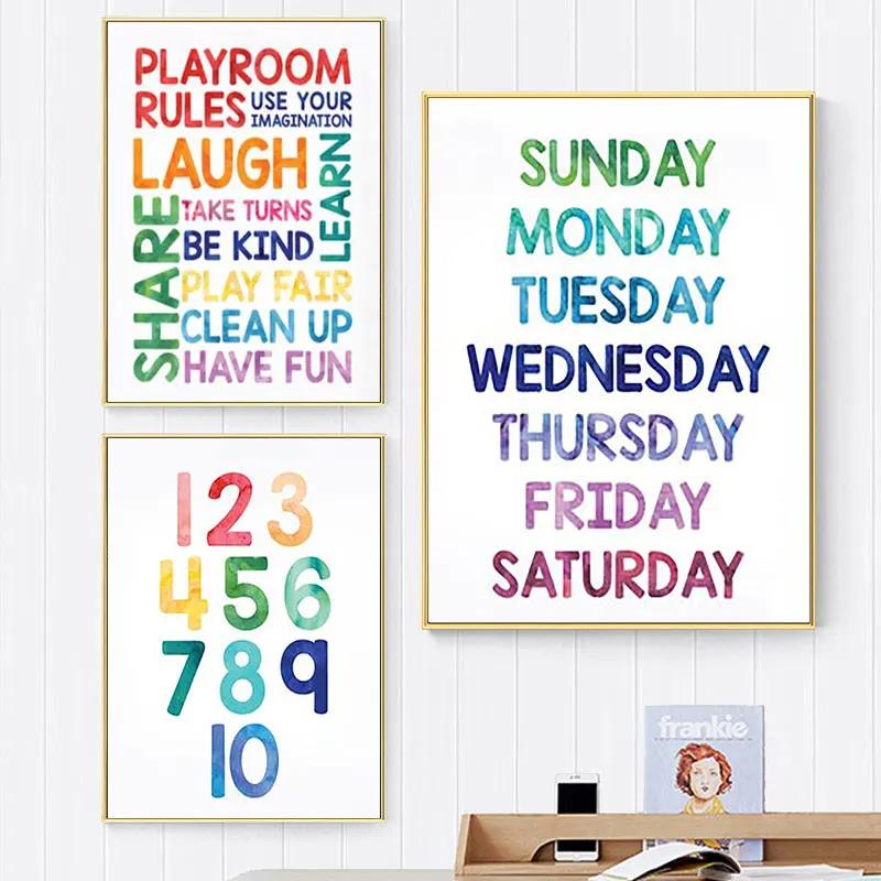 Numbers Alphabet Baby Room Wall Poster Education Picture Kid Bedroom Shape Nursery Wall Art Print Painting Nursery Decor Room
