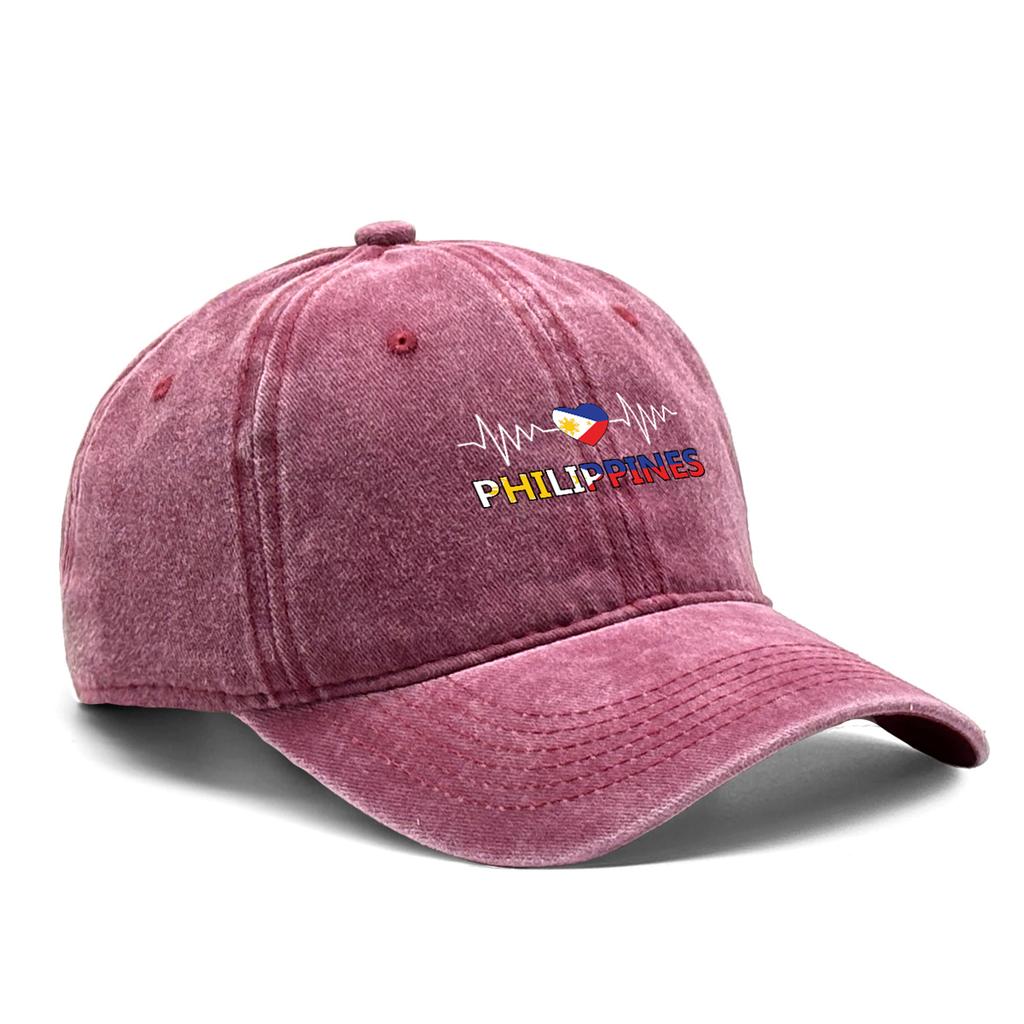 Heart-shaped Flag of Philippines Washed Cotton Snapback Baseball Caps Man's Cap Sporting Adjustable Baseball Hat