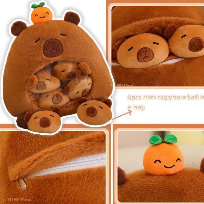 Kreatives 6-teiliges Mini-Stoff-Capybara, Blauer Hai, Pudding-Snack-Spielzeug In Einer Capybara-Tasche, Kissen, Baby-Umarmungs-Wurfkissen, Lernspielzeug