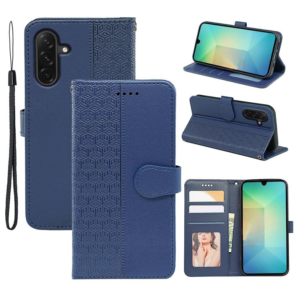 

Чохол для Samsung Galaxy A26 5G Захист від подряпин Склеювання Тиснений ромб Шкіряний чохол для телефону Blue